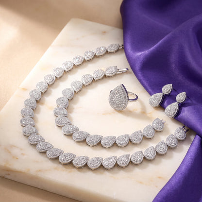 Elegant 4-Piece Bridal Jewelry Set - Necklace, Earring, Bracelet & Ring