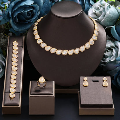 Elegant 4-Piece Bridal Jewelry Set - Necklace, Earring, Bracelet & Ring