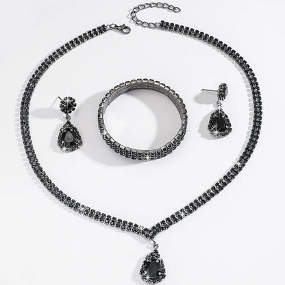 Elegant Black Teardrop Jewelry Set Necklace, Earrings & Bracelet