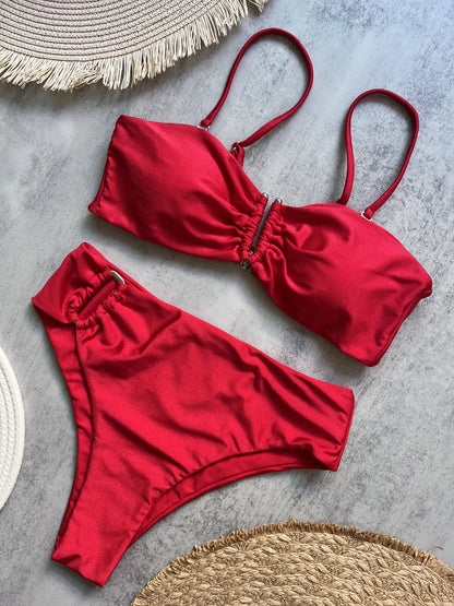 Ruched Bikini Set - Two-Piece Swinmsuit