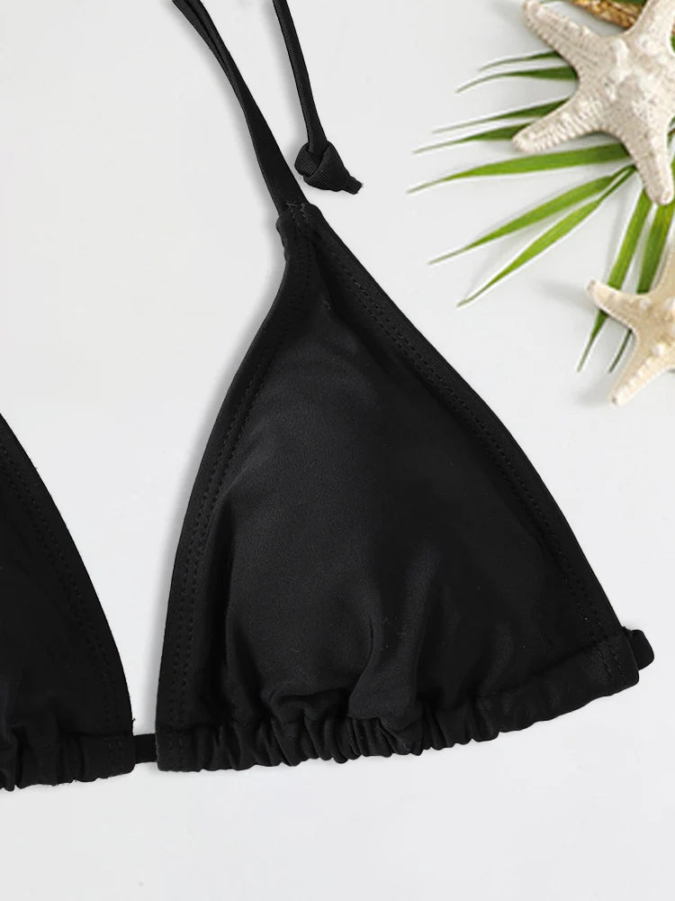 Black Triangle Bikinis Set - Tie-Side Two-Piece Swimsuit