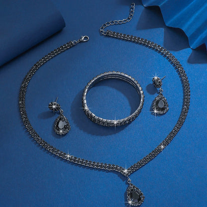 Elegant Black Teardrop Jewelry Set Necklace, Earrings & Bracelet