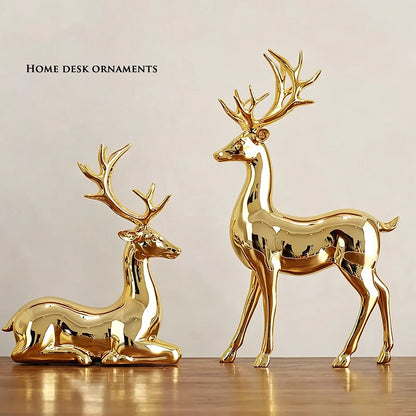 Gold Reindeer Figurine Set -2- Piece Christmas Tebletop Decor
