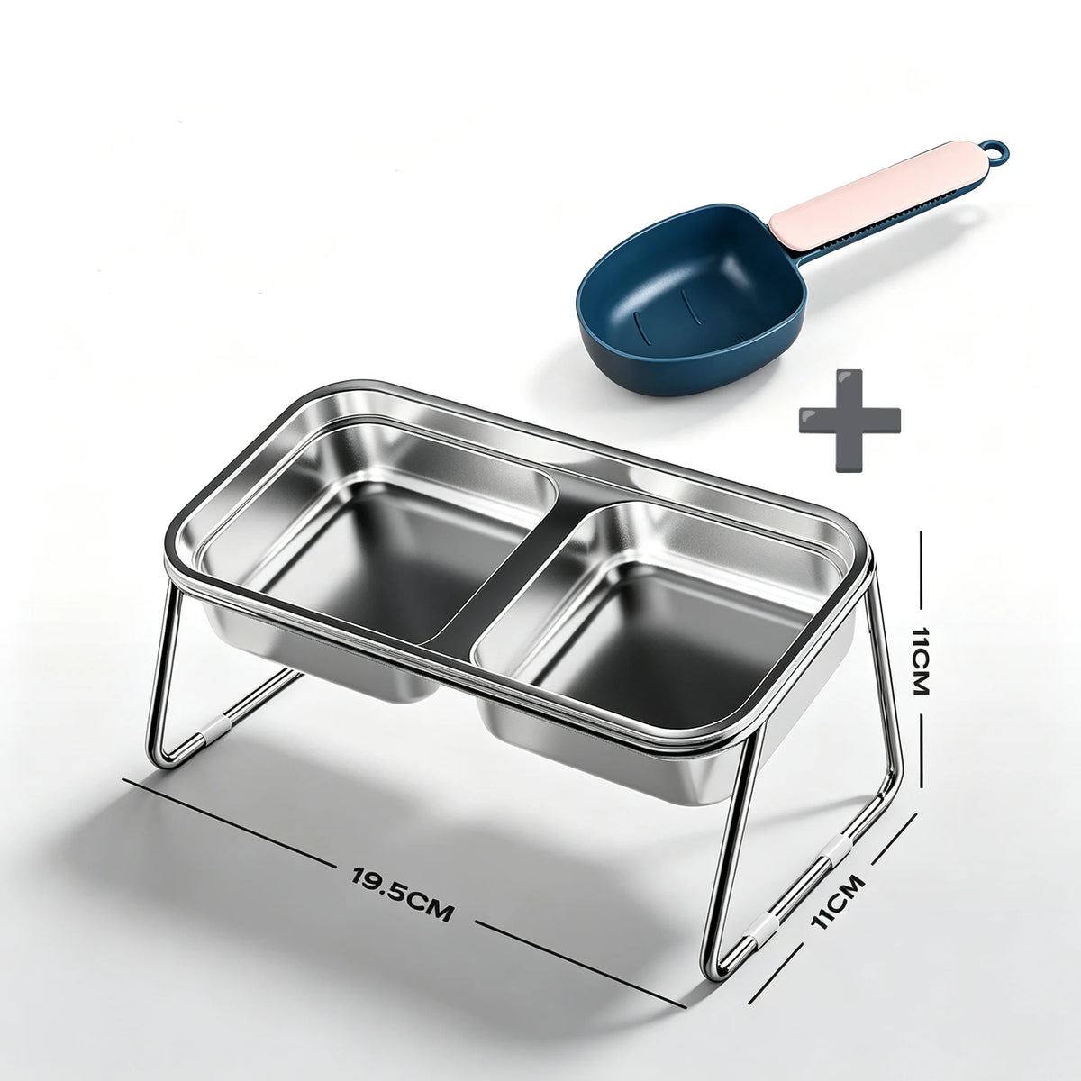 Elevated Stainless Steel Cat Food & Water Bowl with Stand