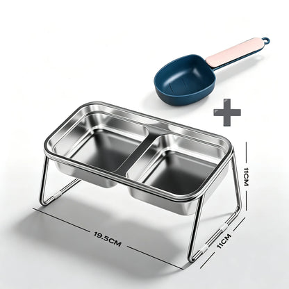 Elevated Stainless Steel Cat Food & Water Bowl with Stand