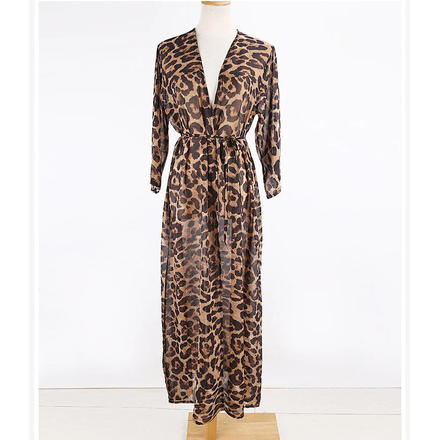 Women's Leopard Print Beach Cover-ups Maxi Dress