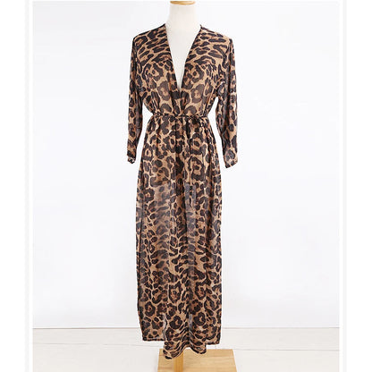 Women's Leopard Print Beach Cover-ups Maxi Dress