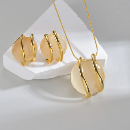 Elegant Round Pendant Jewelry Set - Necklace & Matching Stud Earrings