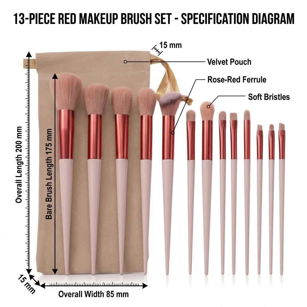 13 Piece Makeup Brush Set with Storage Pouch