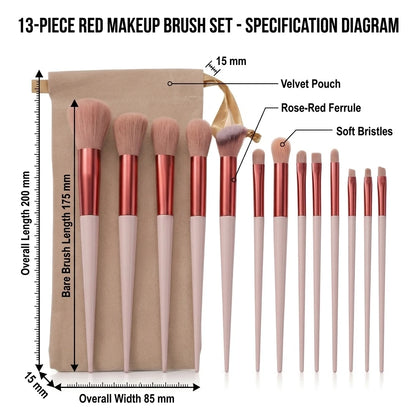 13 Piece Makeup Brush Set with Storage Pouch