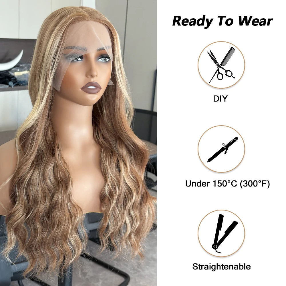 Honey Blonde Balayage Baby Wave Synthetic Lace
