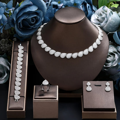 Elegant 4-Piece Bridal Jewelry Set - Necklace, Earring, Bracelet & Ring