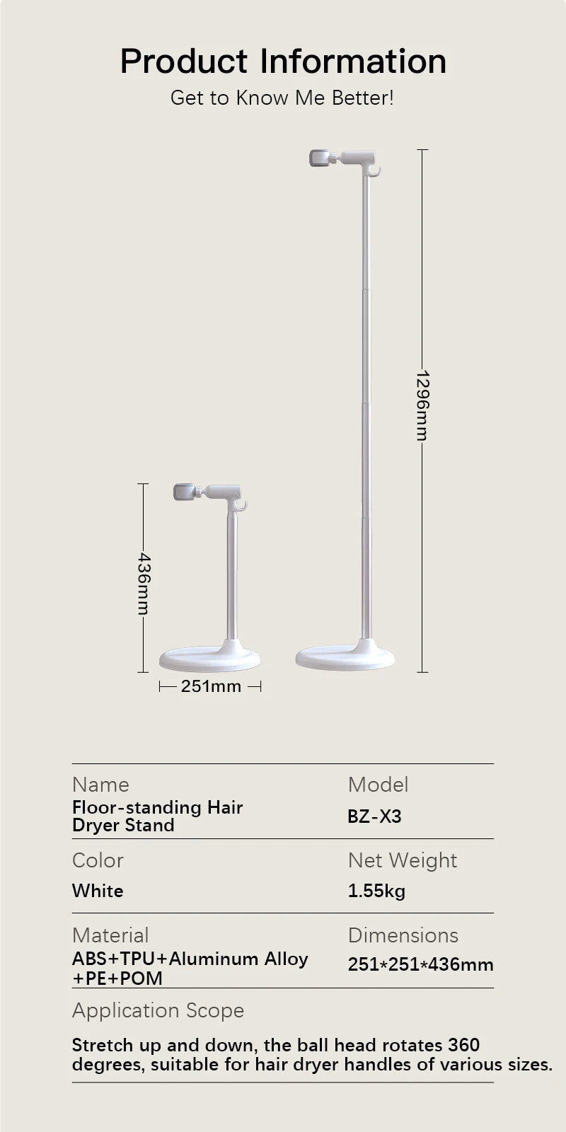 Adjustable Hands-Free Hair Dryer Stand