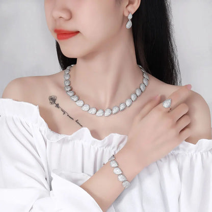 Elegant 4-Piece Bridal Jewelry Set - Necklace, Earring, Bracelet & Ring