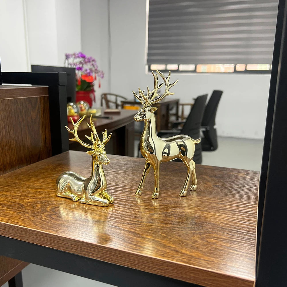 Gold Reindeer Figurine Set -2- Piece Christmas Tebletop Decor
