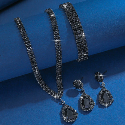 Elegant Black Teardrop Jewelry Set Necklace, Earrings & Bracelet