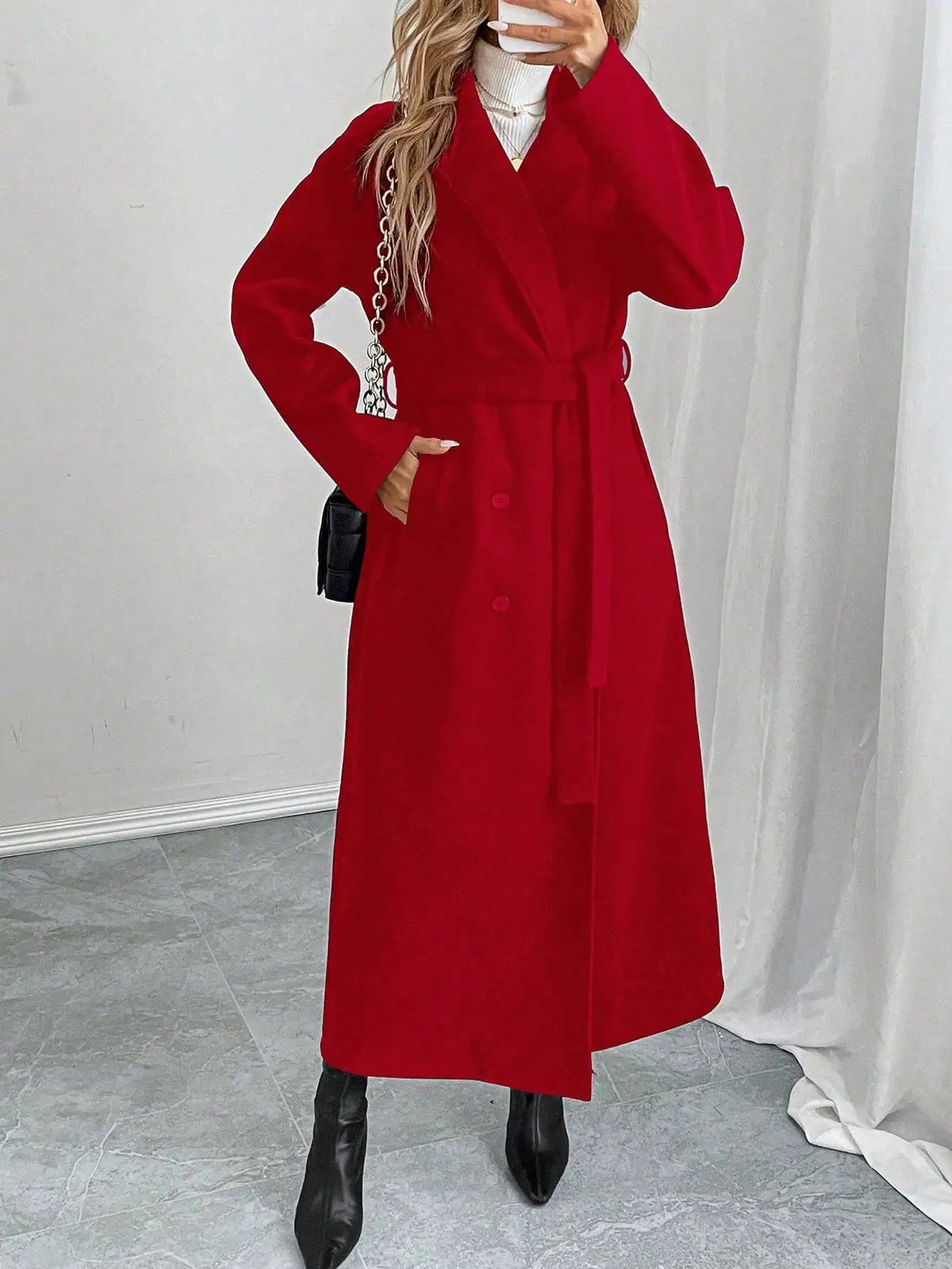 2026 New Womens Long Wool Coat Double Breasted Lapel Collar Winter Warm Overcoat Elegant Office Lady Outerwear Casual Trench