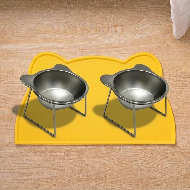 Elevated Stainless Steel Cat Food & Water Bowl with Stand