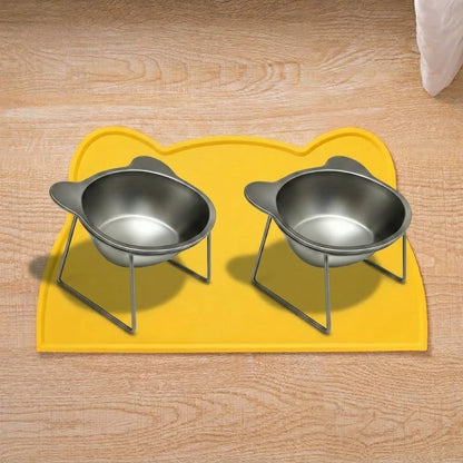 Elevated Stainless Steel Cat Food & Water Bowl with Stand