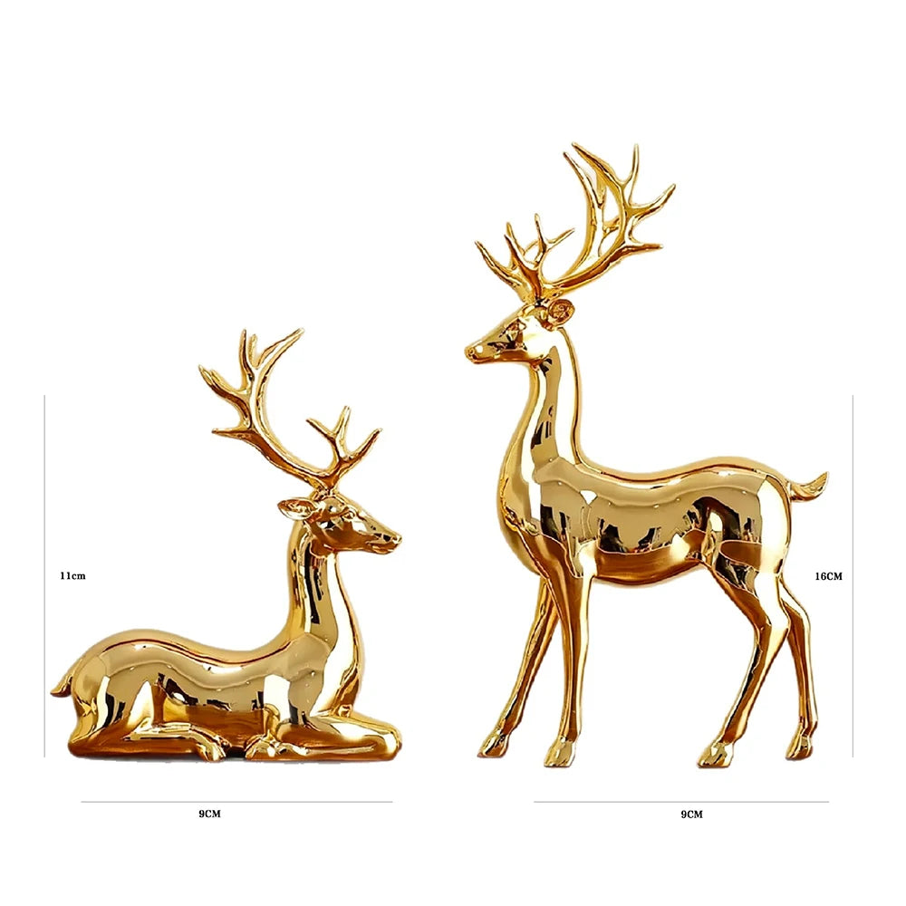 Gold Reindeer Figurine Set -2- Piece Christmas Tebletop Decor