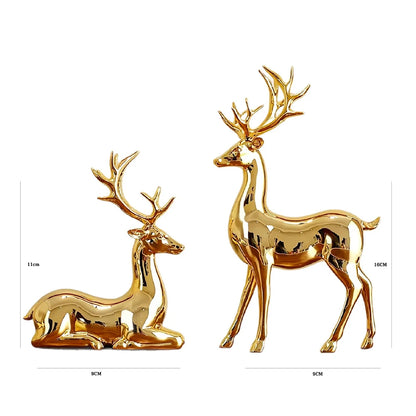 Gold Reindeer Figurine Set -2- Piece Christmas Tebletop Decor