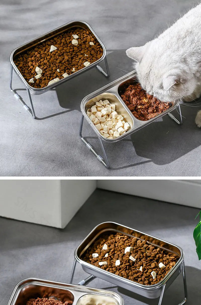 Elevated Stainless Steel Cat Food & Water Bowl with Stand