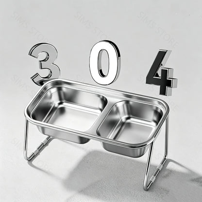 Elevated Stainless Steel Cat Food & Water Bowl with Stand