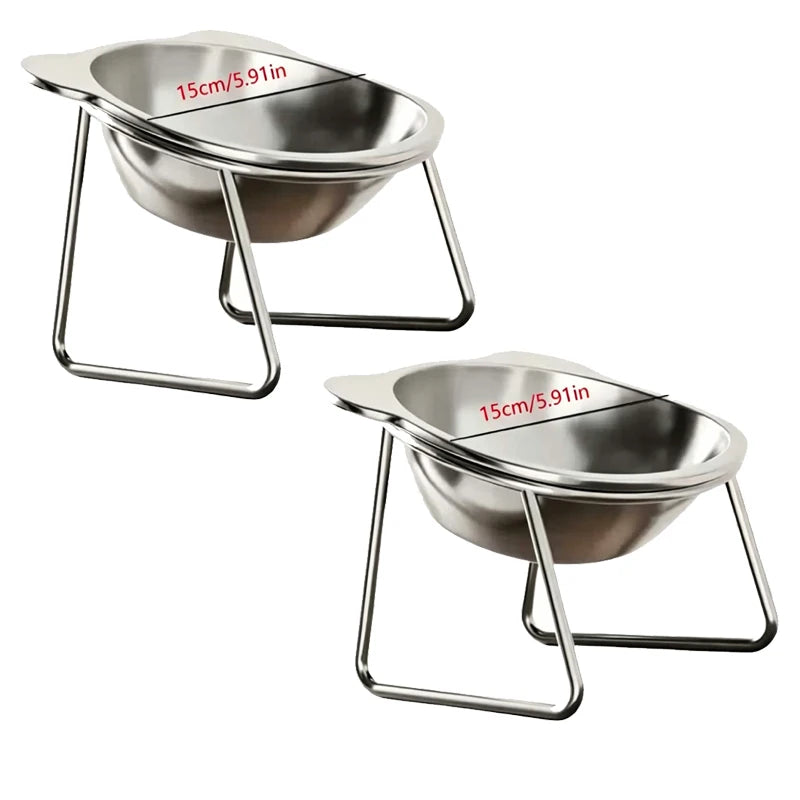 Elevated Stainless Steel Cat Food & Water Bowl with Stand