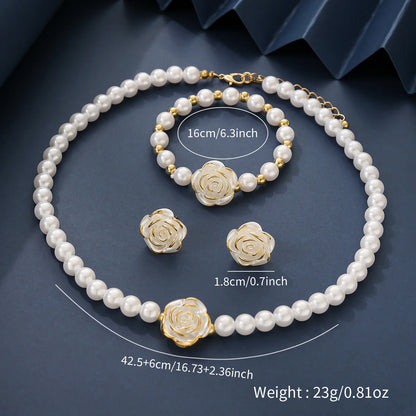 Camellia Faux Pearl Jewelry Set – Necklace, Bracelet & Earrings