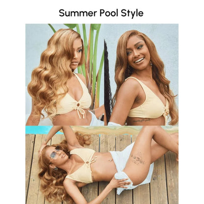 Honey Blonde Balayage Baby Wave Synthetic Lace