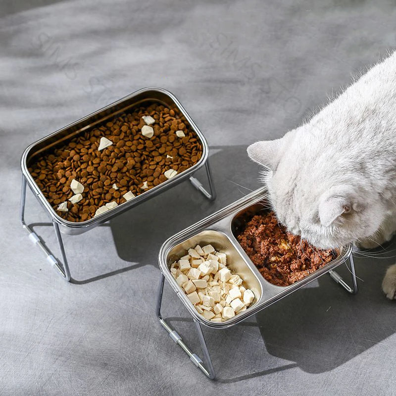 Elevated Stainless Steel Cat Food & Water Bowl with Stand