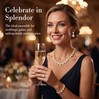 Elegant 4-Piece Bridal Jewelry Set - Necklace, Earring, Bracelet & Ring