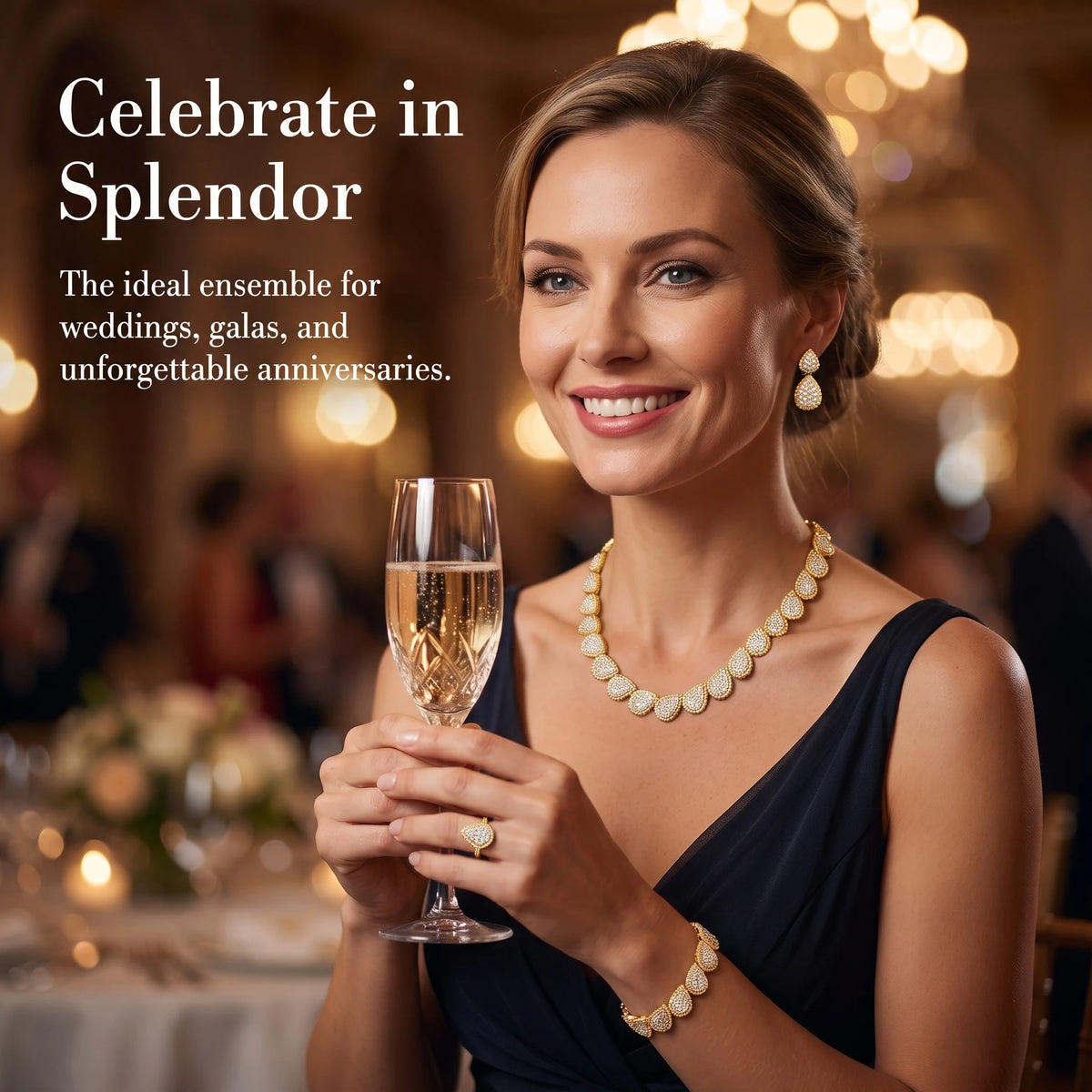 Elegant 4-Piece Bridal Jewelry Set - Necklace, Earring, Bracelet & Ring