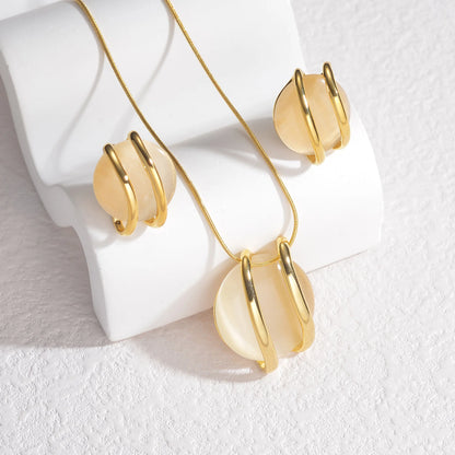 Elegant Round Pendant Jewelry Set - Necklace & Matching Stud Earrings