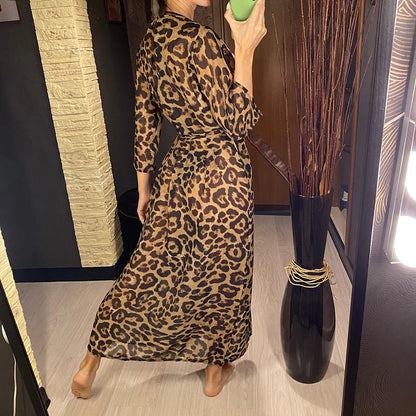 Women's Leopard Print Beach Cover-ups Maxi Dress