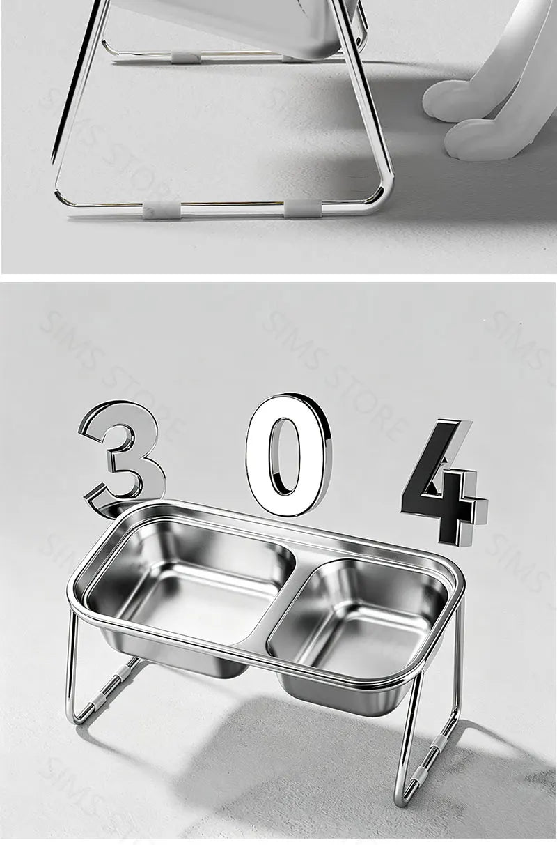 Elevated Stainless Steel Cat Food & Water Bowl with Stand