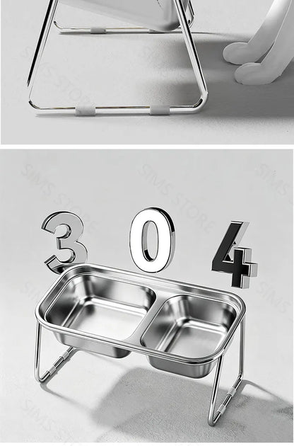 Elevated Stainless Steel Cat Food & Water Bowl with Stand