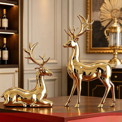Gold Reindeer Figurine Set -2- Piece Christmas Tebletop Decor
