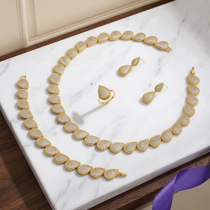 Elegant 4-Piece Bridal Jewelry Set - Necklace, Earring, Bracelet & Ring