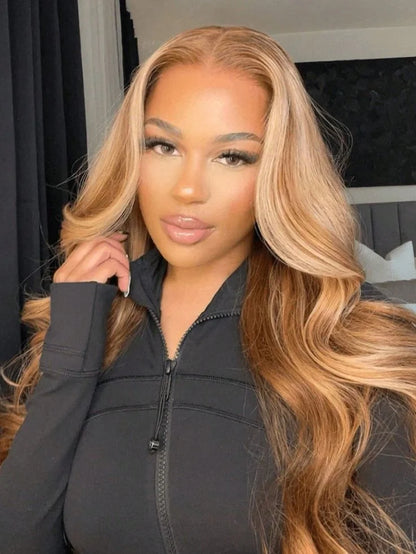 Honey Blonde Balayage Baby Wave Synthetic Lace
