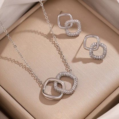 Interlocking Square Jewelry Set – Pendant Necklace & Matching Earrings