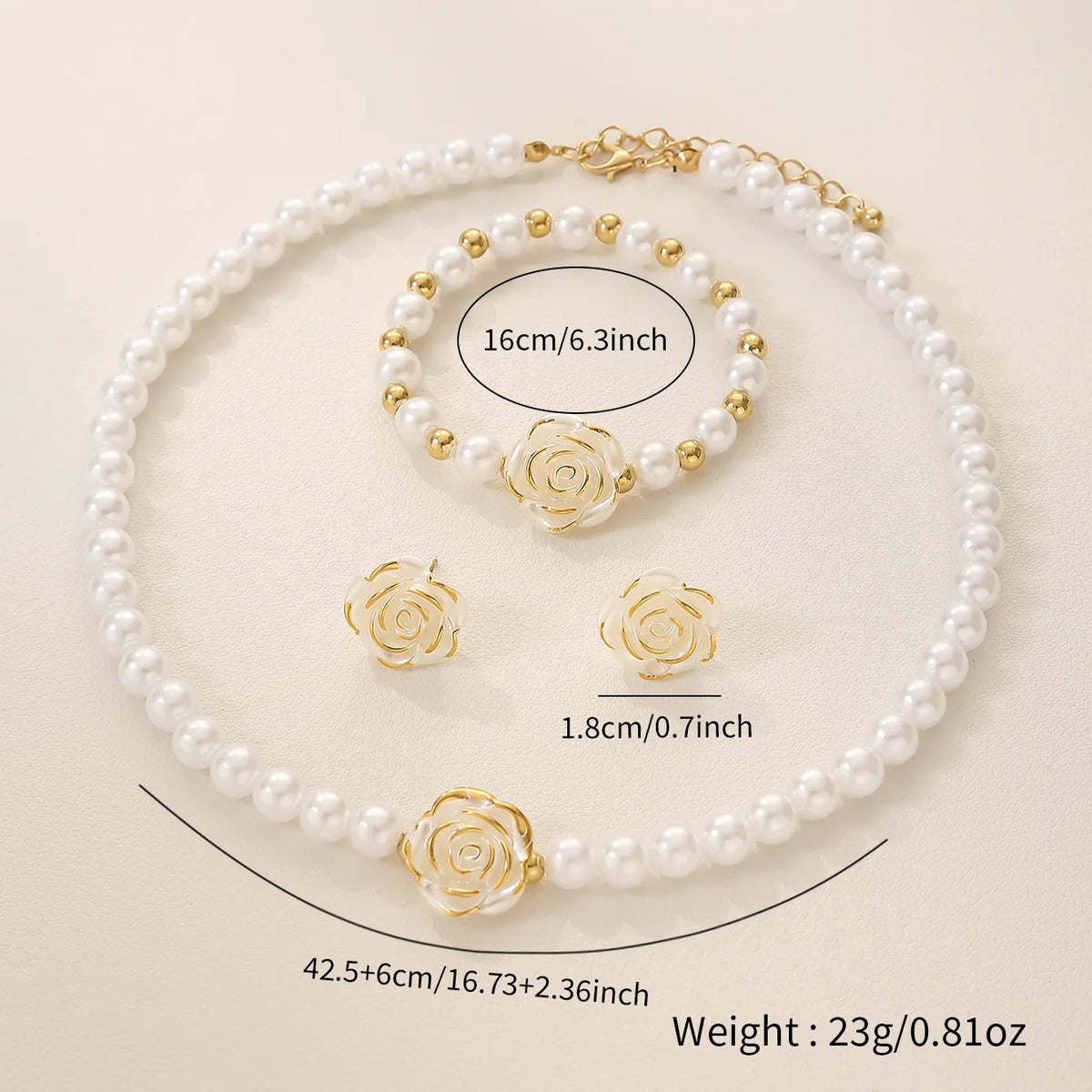 Camellia Faux Pearl Jewelry Set – Necklace, Bracelet & Earrings