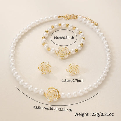 Camellia Faux Pearl Jewelry Set – Necklace, Bracelet & Earrings