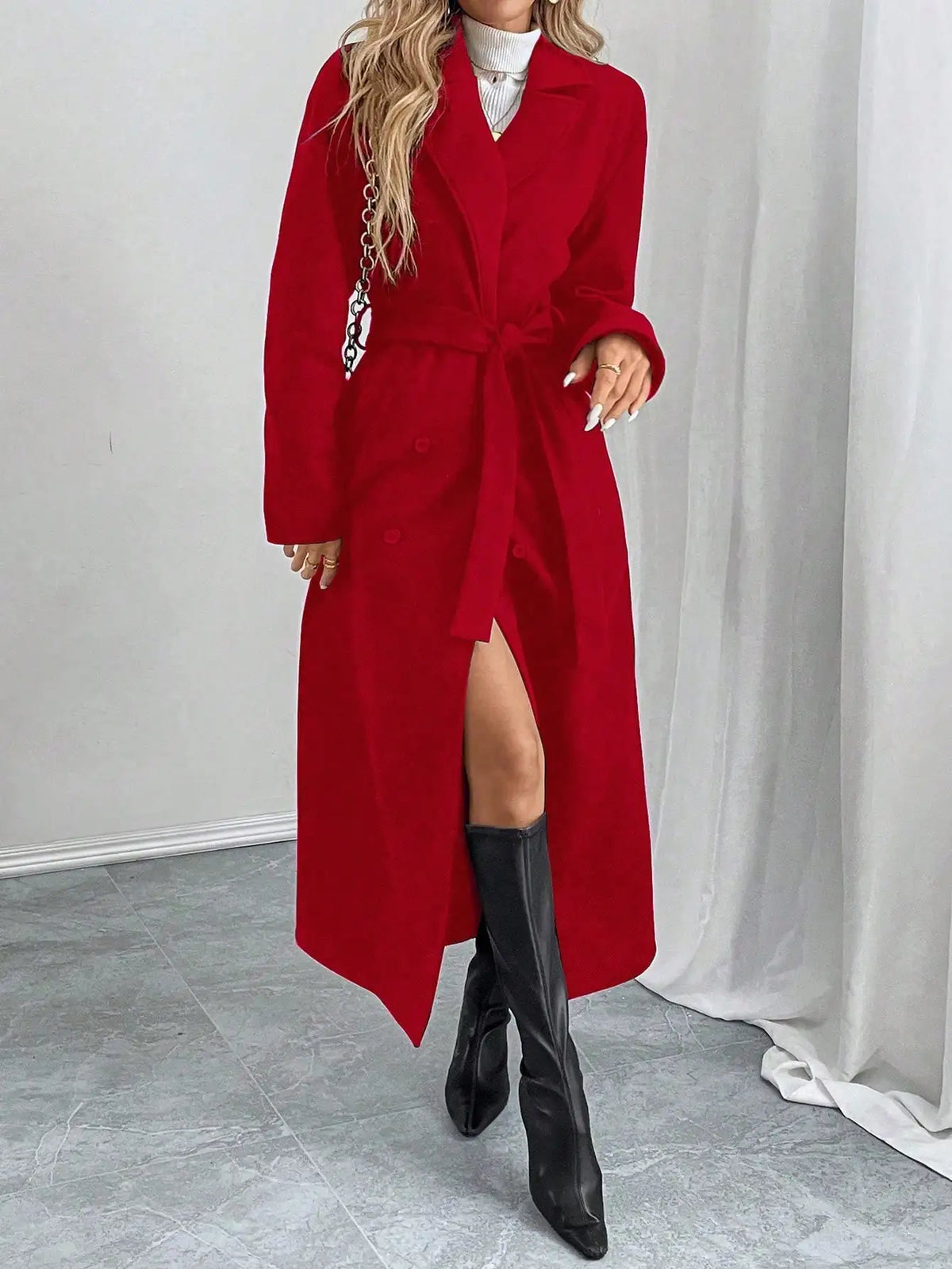 2026 New Womens Long Wool Coat Double Breasted Lapel Collar Winter Warm Overcoat Elegant Office Lady Outerwear Casual Trench