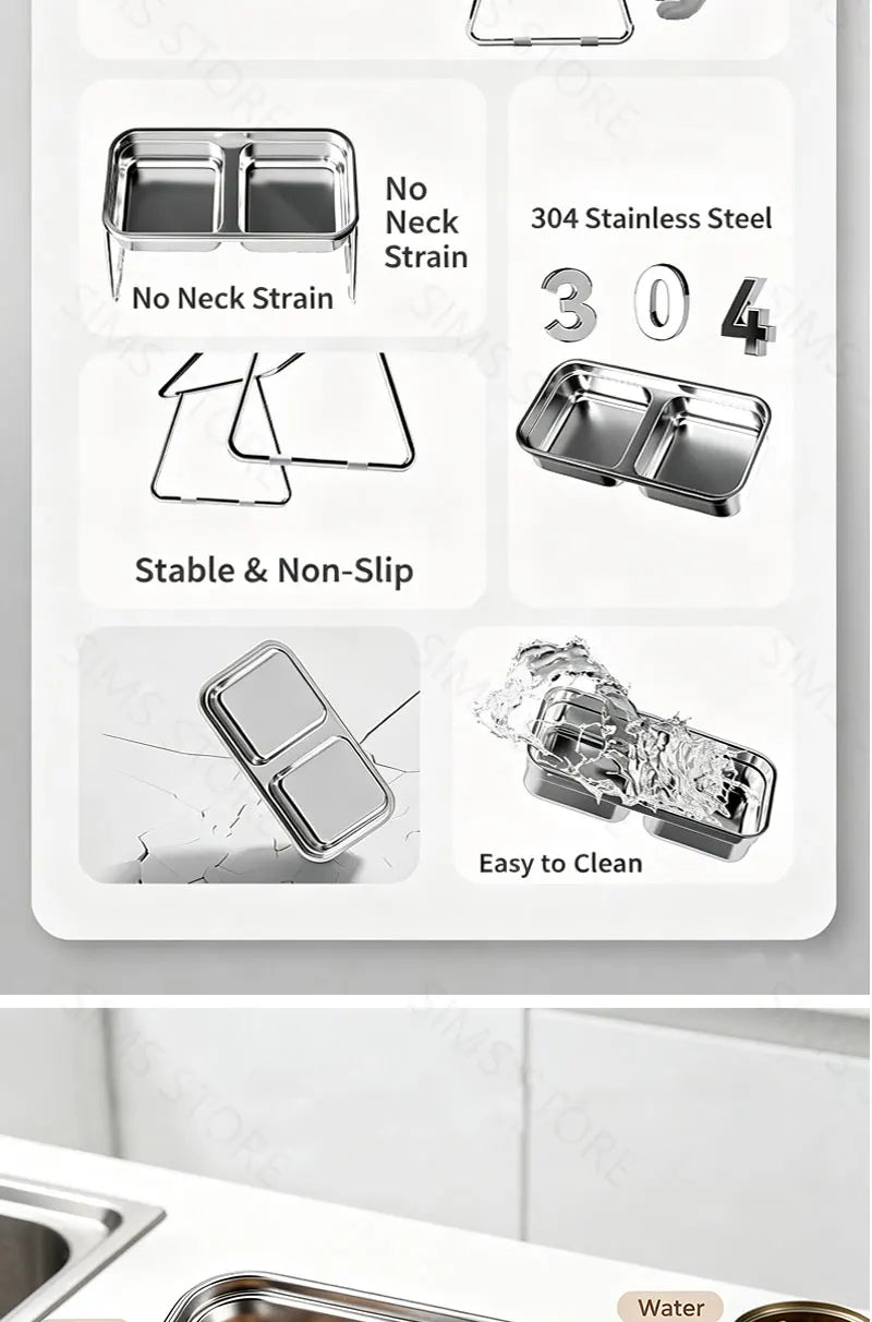 Elevated Stainless Steel Cat Food & Water Bowl with Stand