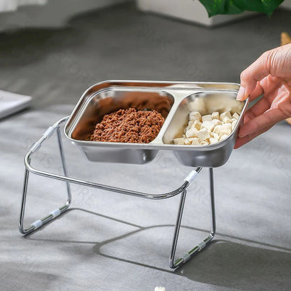 Elevated Stainless Steel Cat Food & Water Bowl with Stand