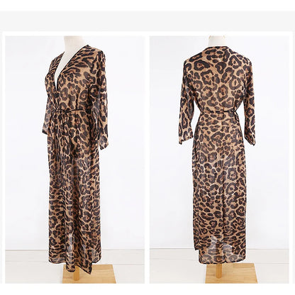 Women's Leopard Print Beach Cover-ups Maxi Dress