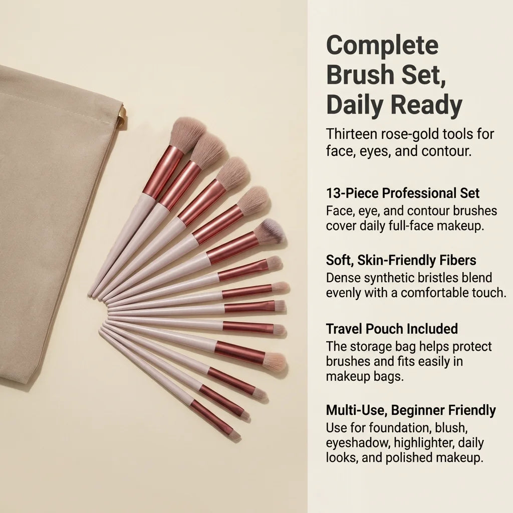 13 Piece Makeup Brush Set with Storage Pouch