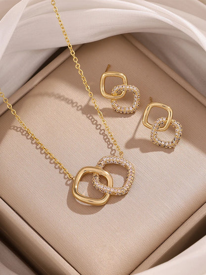 Interlocking Square Jewelry Set – Pendant Necklace & Matching Earrings