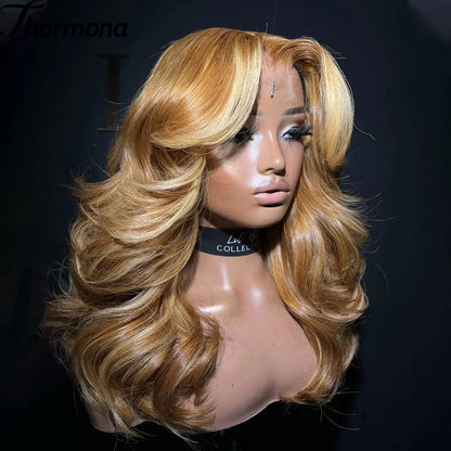 Honey Blonde Balayage Baby Wave Synthetic Lace